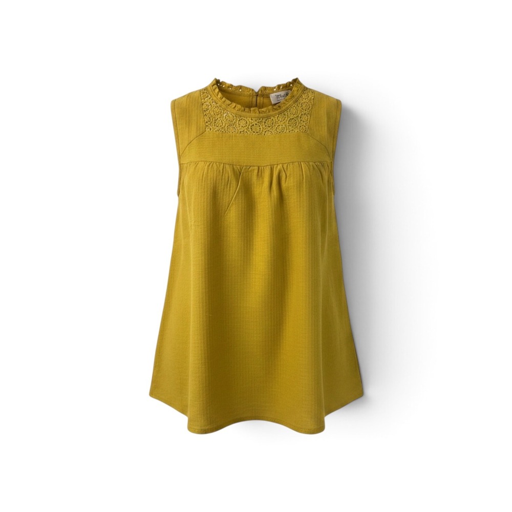 Tulip B Yellow Sleeveless Crochet Lace Yoke Cotton Top JPJT201 Mustard Small